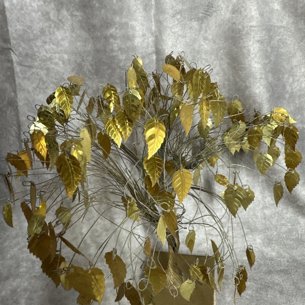 Vtg Mid Century Brass Wire Money Tree Metal Art Sculpture Good Luck Dream 9" - Picture 2 of 8
